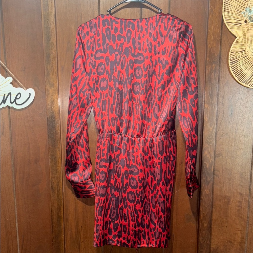Zara Red and Black Leopard Print Wrap Dress - Picture 5 of 9